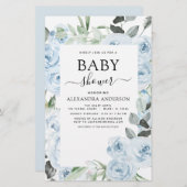 Budget Dusty Blue Baby Dusche Blumengrün (Vorne/Hinten)