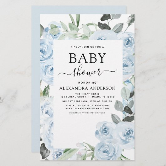 Budget Dusty Blue Baby Dusche Blumengrün (Vorne/Hinten)