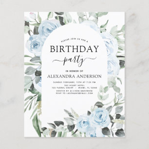 Budget Dusty Blue Birthday Party Blumenladen Flyer