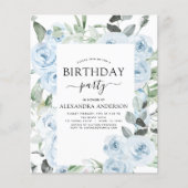 Budget Dusty Blue Birthday Party Blumenladen Flyer (Vorne)