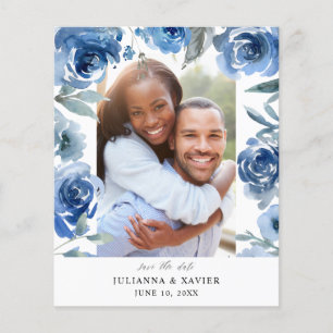Budget Dusty Blue & Blu Floral Save the Date Foto Flyer