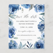 Budget Dusty Blue & Blue Floral Save the Date (Vorderseite)