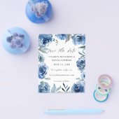 Budget Dusty Blue & Blue Floral Save the Date Flyer (Einzeln)