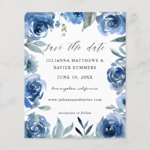 Budget Dusty Blue & Blue Floral Save the Date Flyer