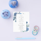 Budget Dusty Blue & Blue Floral Wedding Zeremonie Flyer (Einzeln)