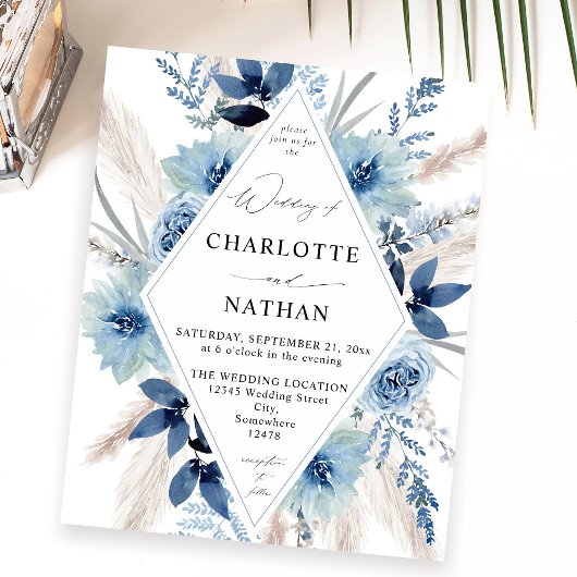 Budget Dusty Blue Boho Floral Wedding Flyer
