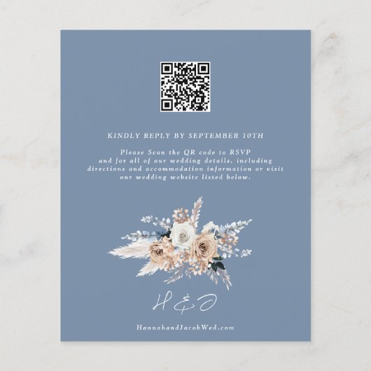 Budget Dusty Blue Boho Wedding QR Code UAWG Einlad (Rückseite)