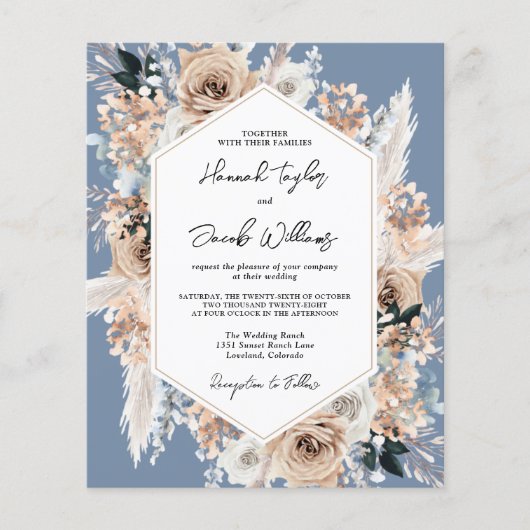 Budget Dusty Blue Boho Wedding QR Code UAWG Einlad (Vorderseite)