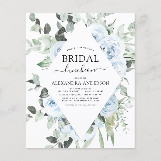 Budget Dusty Blue Brautparty Luncheon (Vorderseite)