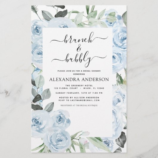 Budget Dusty Blue Brunch & Bubbly Brautparty (Vorderseite)