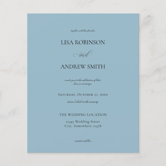 Budget Dusty Blue Calligraphy Wedding Flyer (Vorne)