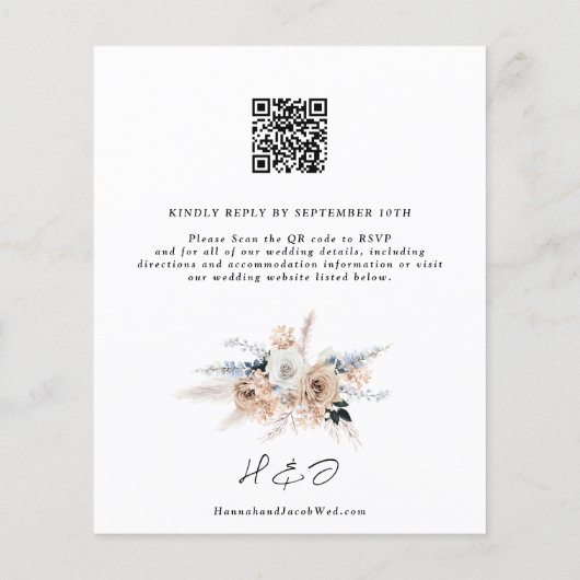 Budget Dusty Blue Champagne Wedding QR Code Einlad (Rückseite)