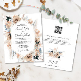 Budget Dusty Blue Champagne Wedding QR Code Einlad