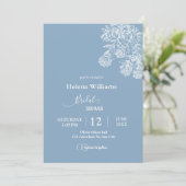 Budget Dusty Blue Drawn Botanical Wedding Einladung (Stehend Vorderseite)