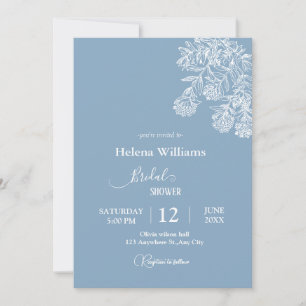 Budget Dusty Blue Drawn Botanical Wedding Einladung