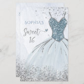 Budget Dusty Blue Dress Sweet 16 Einladung (Vorne/Hinten)