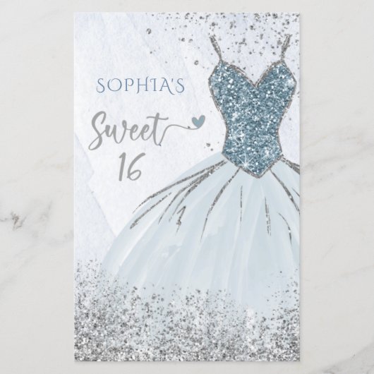 Budget Dusty Blue Dress Sweet 16 Einladung (Vorderseite)