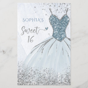 Budget Dusty Blue Dress Sweet 16 Einladung