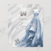 Budget Dusty Blue Dress Sweet 16 Einladung (Vorne/Hinten)