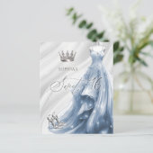 Budget Dusty Blue Dress Sweet 16 Einladung (Stehend Vorderseite)