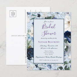 Budget Dusty Blue Elegant Floral Brautparty Einladungspostkarte