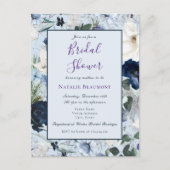Budget Dusty Blue Elegant Floral Brautparty Einladungspostkarte (Vorderseite)