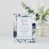 Budget Dusty Blue Elegant Floral Brautparty Einladungspostkarte (Stehend Vorderseite)