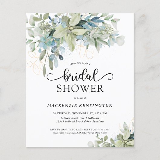 Budget Dusty Blue Eucalyptus Brautparty (Vorderseite)