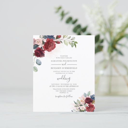 Budget Dusty Blue Eucalyptus Wedding Einladung (Stehend Vorderseite)