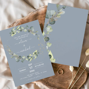 Budget Dusty Blue Eucalyptus Wedding Einladungen