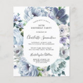 Budget Dusty Blue Floral 30. Geburtstag Einladung (Vorderseite)