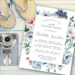Budget Dusty Blue Floral 50. Geburtstag Einladung<br><div class="desc">Dusty blaue Rose und Wildblumen schmücken eine hübsche Geburtstagseinladung. Moderne Kalligraphie ergänzt den Boho Vibe.</div>