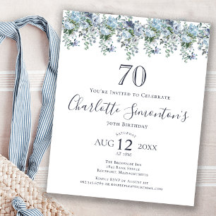 Budget Dusty Blue Floral 70. Geburtstag Einladung