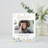 Budget Dusty Blue Floral Abschluss Ankündigung (Stehend Vorderseite)