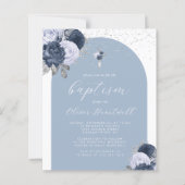 Budget Dusty Blue Floral Arch Cross Boys Taufe (Vorderseite)