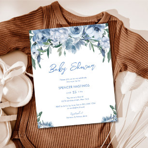 Budget Dusty Blue Floral Baby Boy Dusche lädt ein