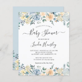 Budget Dusty Blue Floral Baby Dusche Einladung