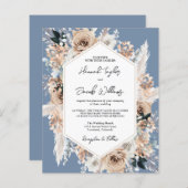 Budget Dusty Blue Floral Boho Hochzeit Einladung (Vorne/Hinten)