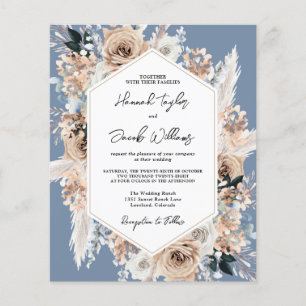Budget Dusty Blue Floral Boho Hochzeit Einladung