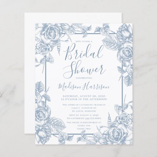 Budget Dusty Blue Floral Brautparty (Vorne/Hinten)