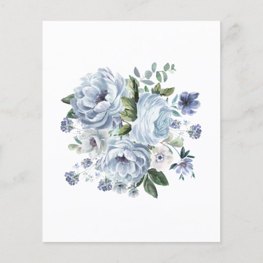 Budget Dusty Blue Floral Brautparty Einladung (Rückseite)