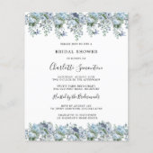 Budget Dusty Blue Floral Bridal Dusche Einladung (Vorderseite)