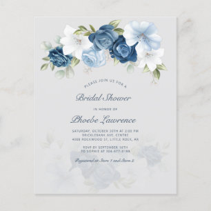 Budget Dusty Blue Floral Bridal Dusche Einladung