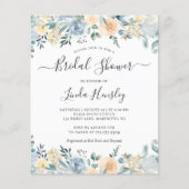 Budget Dusty Blue Floral Bridal Dusche Einladung (Vorderseite)