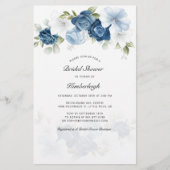 Budget Dusty Blue Floral Bridal Dusche Einladung Briefpapier (Vorderseite)