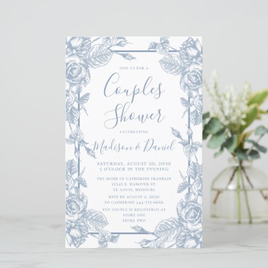 Budget Dusty Blue Floral Couples Dusche (Stehend Vorderseite)