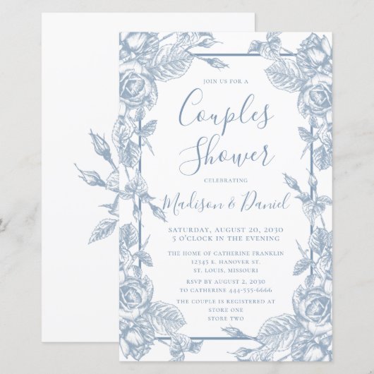 Budget Dusty Blue Floral Couples Dusche (Vorne/Hinten)