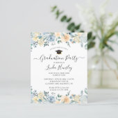 Budget Dusty Blue Floral Graduation Party Einladun (Stehend Vorderseite)