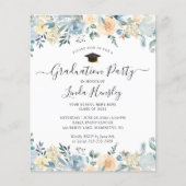 Budget Dusty Blue Floral Graduation Party Einladun (Vorderseite)