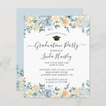 Budget Dusty Blue Floral Graduation Party Einladun